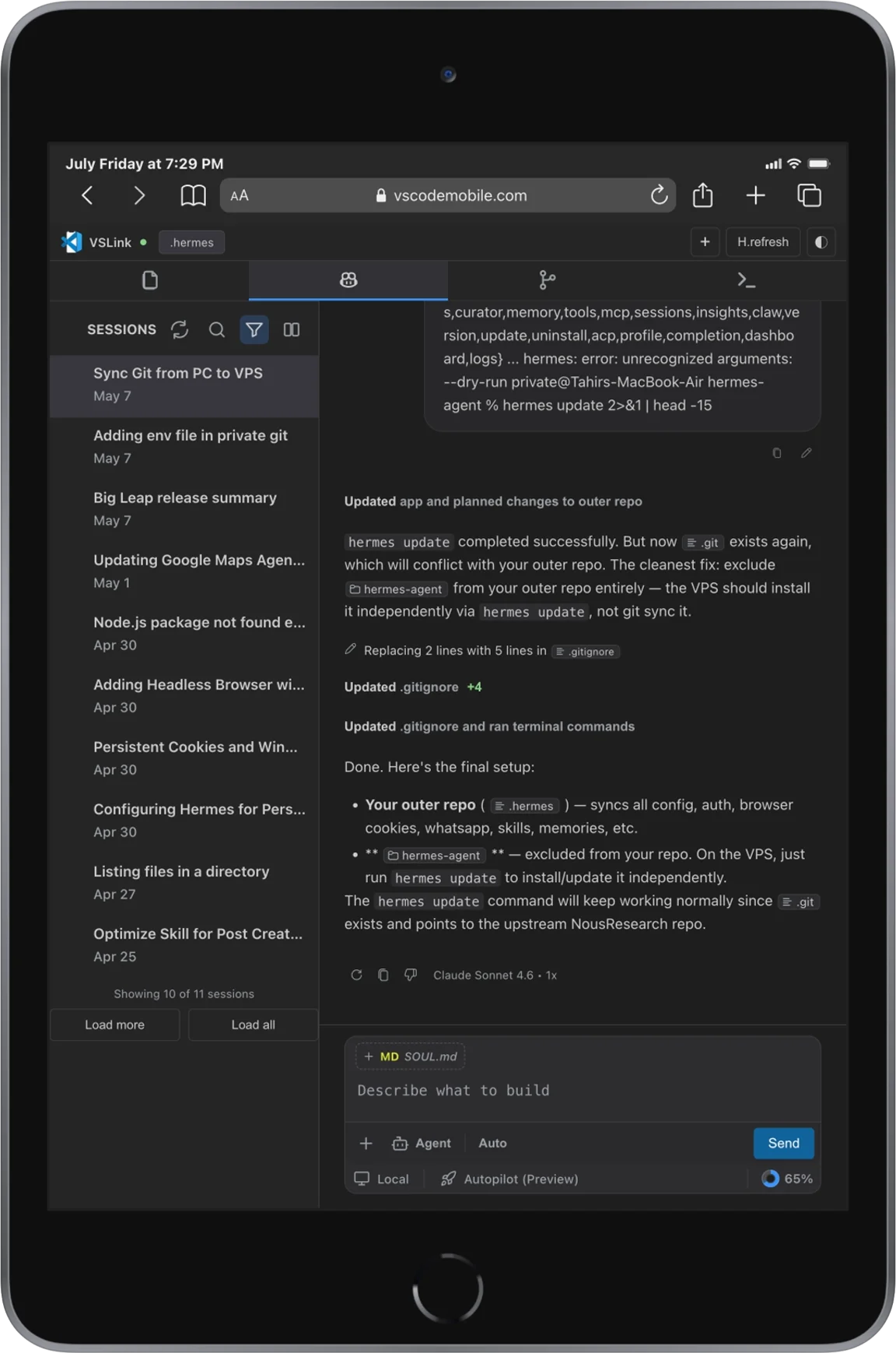 Copilot chat on VSCodeMobile for tablet