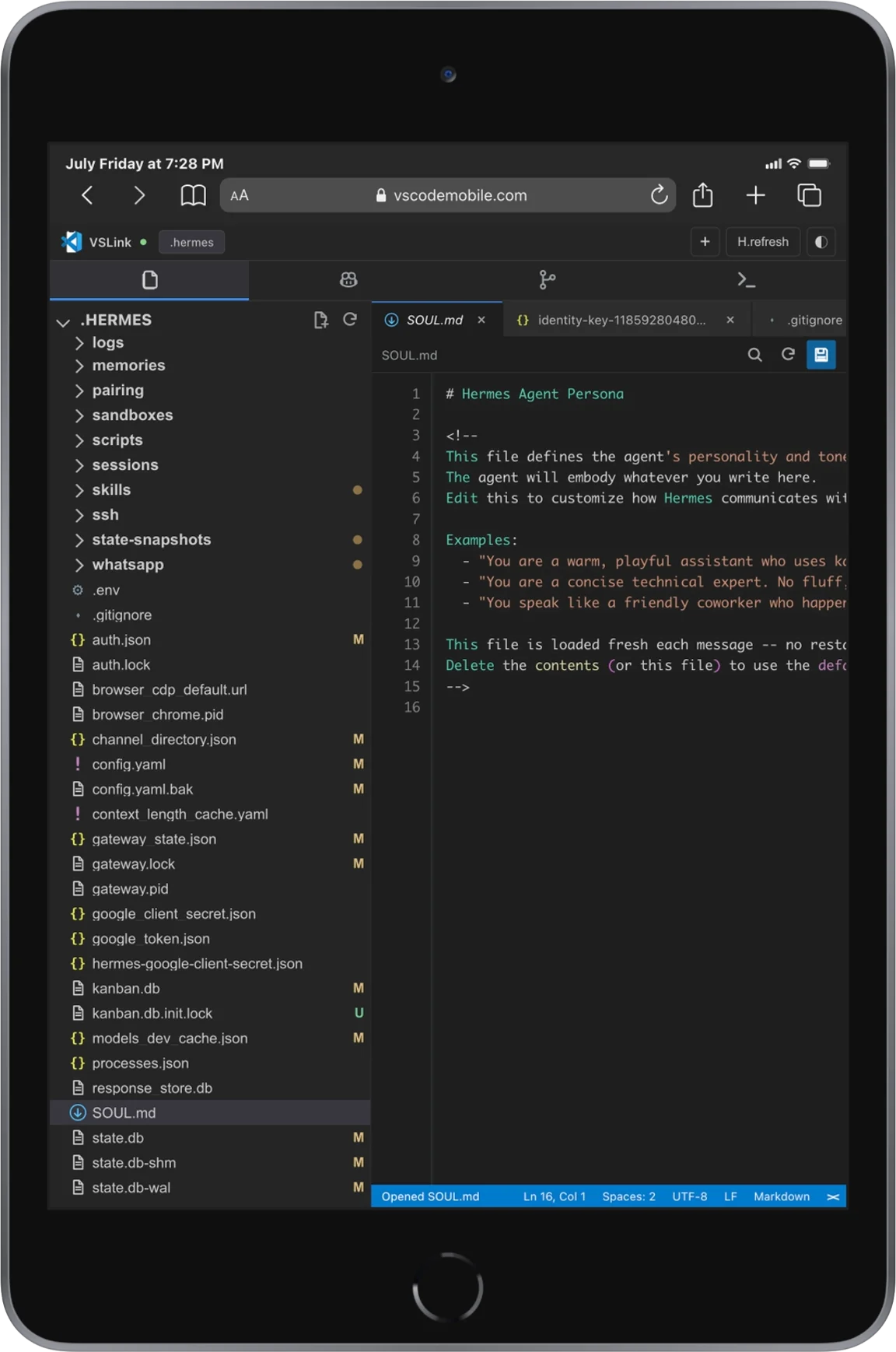 File explorer on VSCodeMobile for tablet