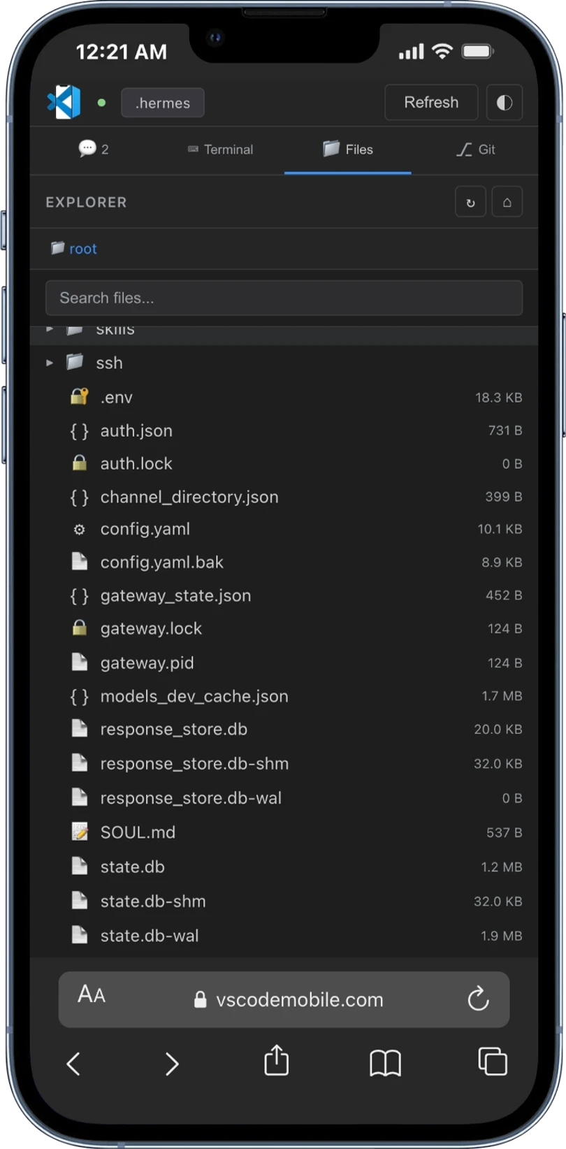 File explorer in VSCodeMobile