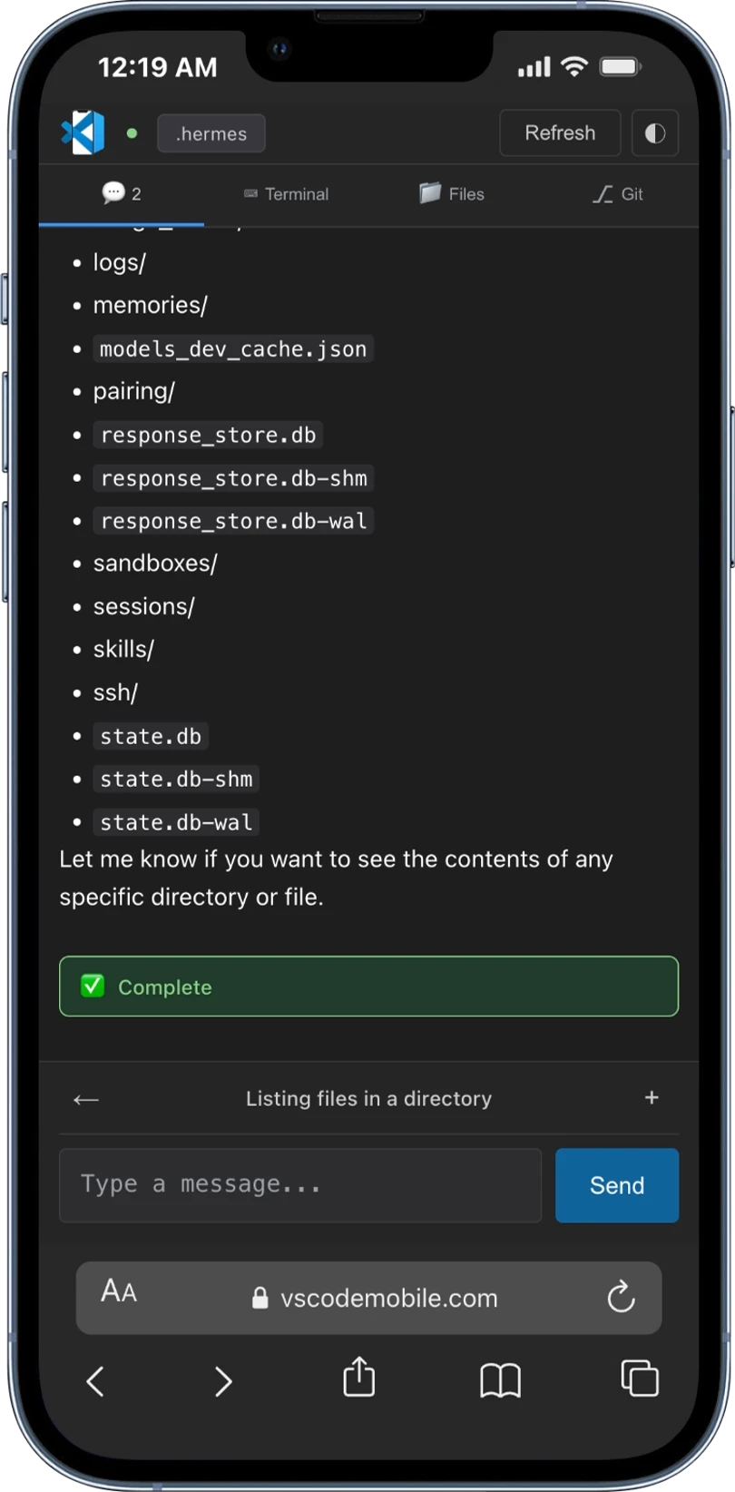 AI Chat interface in VSCodeMobile