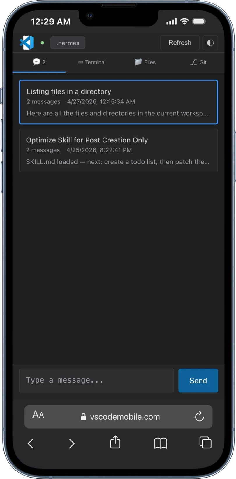 Chat sessions in VSCodeMobile